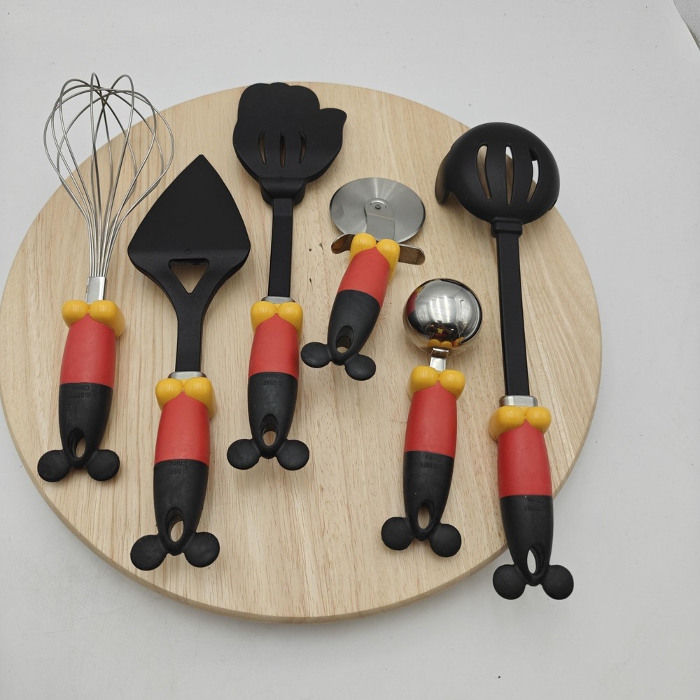 Disney Mickey Mouse Kitchen Utensil Set 6 Piece Spatula Ladle Whisk Pizza Metal - Picture 3 of 4